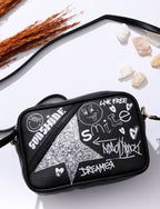 Mini star graffiti leather crossbody bag