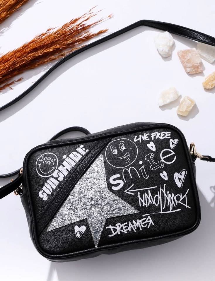 Mini star graffiti leather crossbody bag