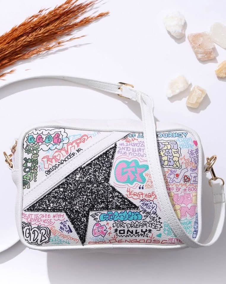 Mini star graffiti leather crossbody bag