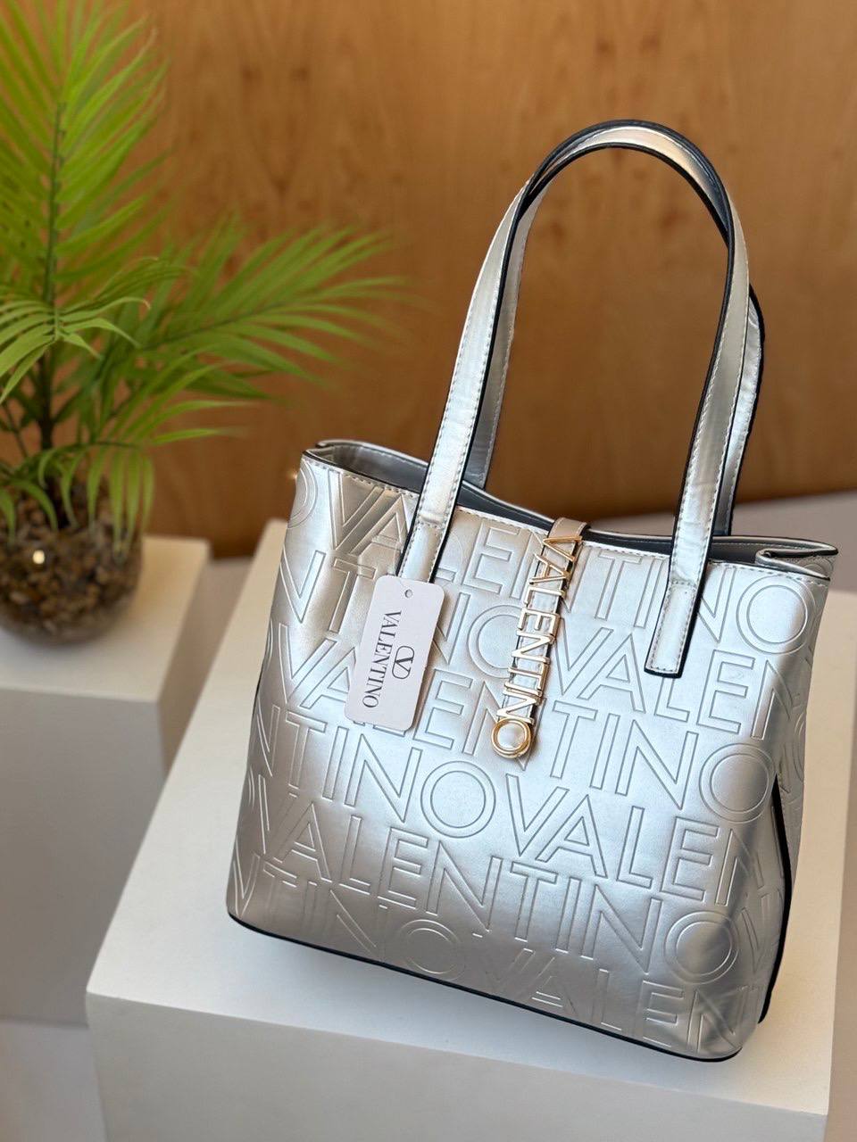 Valentino Embossed Logo Tote Bag shoulder
