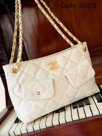 Quilted Chain Tote Bag with Mini Pouches