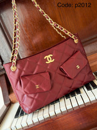 Quilted Chain Tote Bag with Mini Pouches