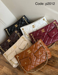 Quilted Chain Tote Bag with Mini Pouches