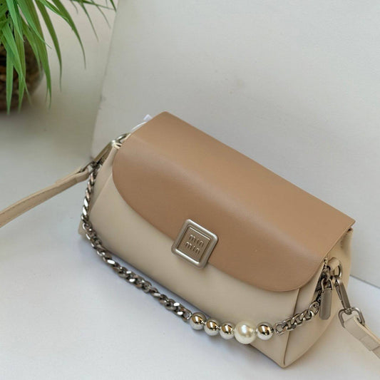Miu Miu Pearl-Chain Leather Shoulder Bag -  Mirror