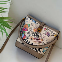 Graffiti Print Crossbody Bucket Bag