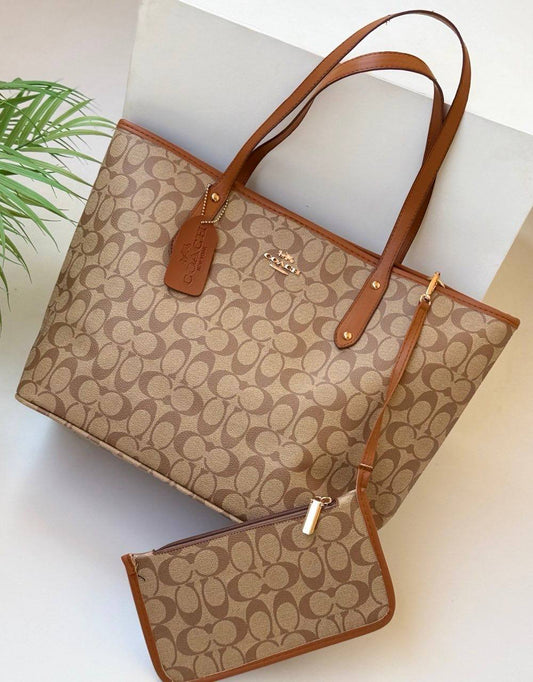 Signature Print Tote Bag with Matching Pouch