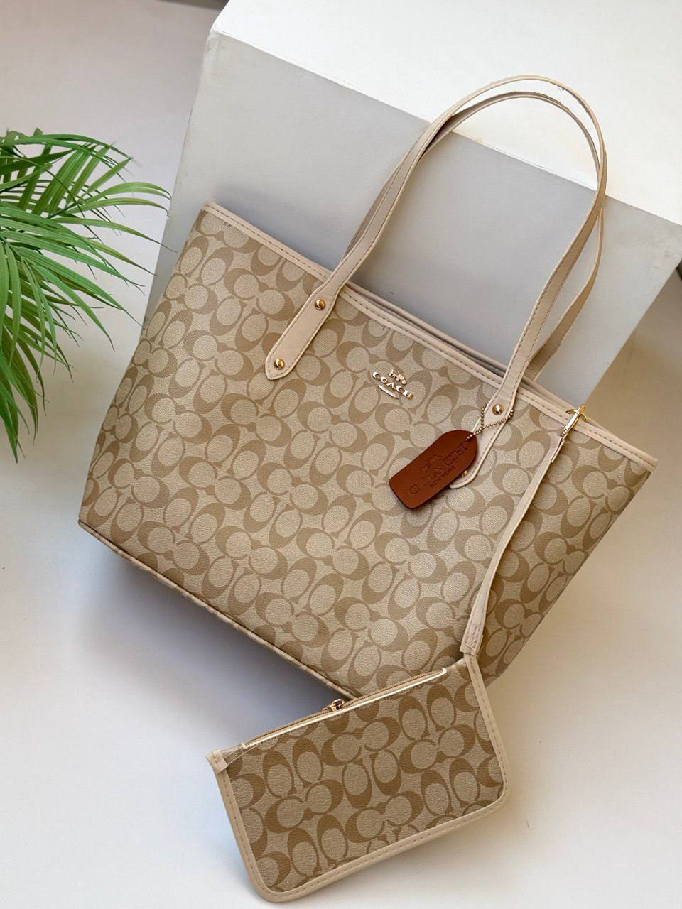 Signature Print Tote Bag with Matching Pouch