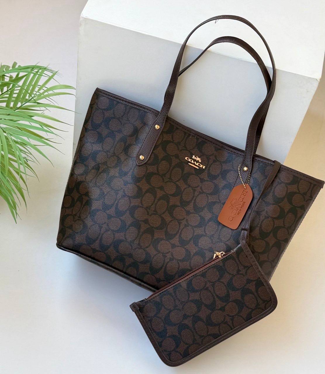 Signature Print Tote Bag with Matching Pouch