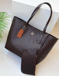 Coach City Tote in Polished Pebble Leather with Matching Pouch