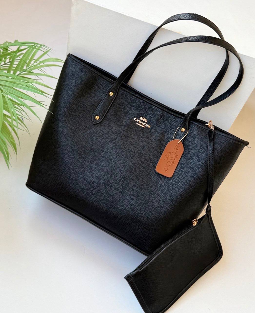 Coach City Tote in Polished Pebble Leather with Matching Pouch