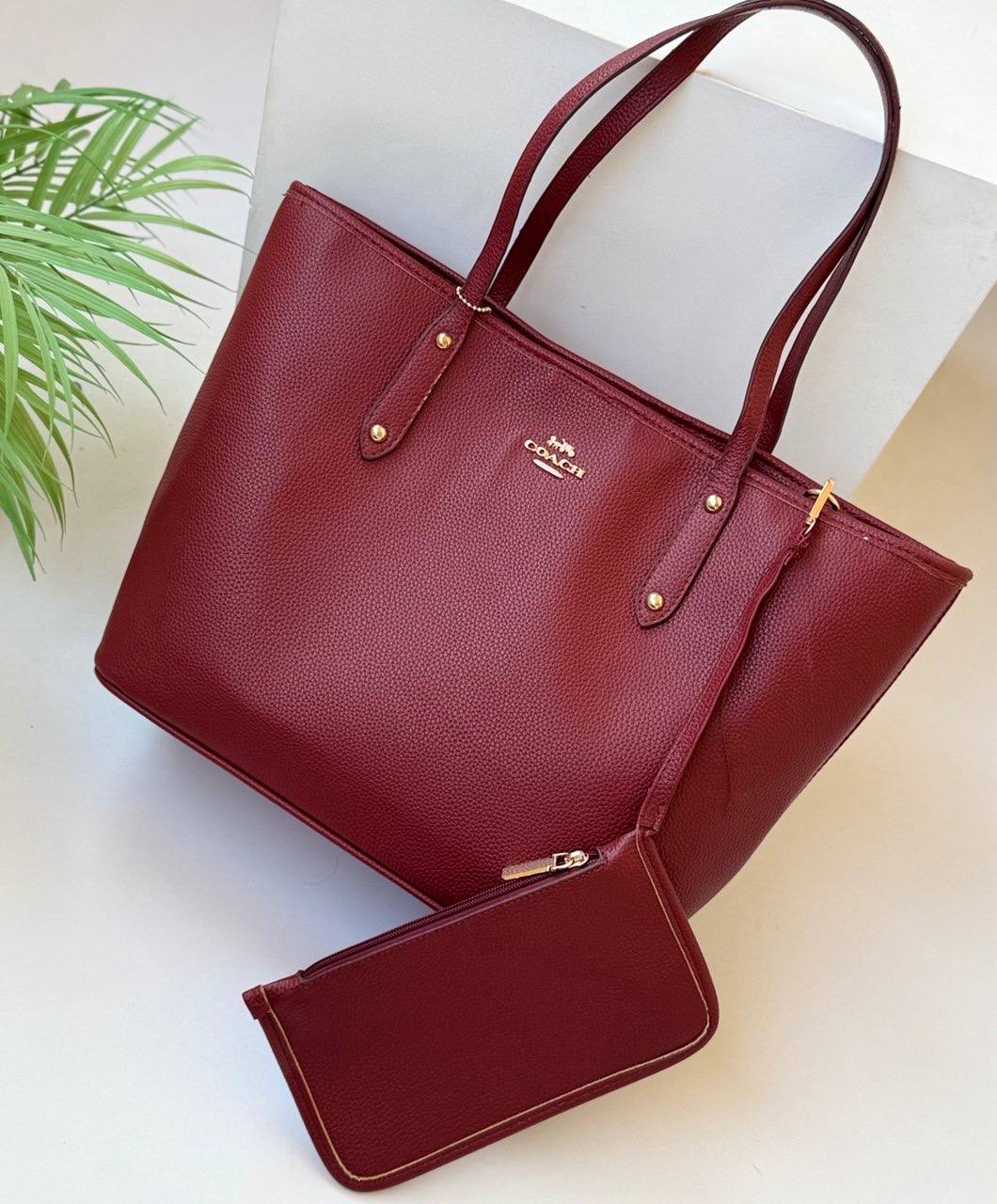Coach City Tote in Polished Pebble Leather with Matching Pouch