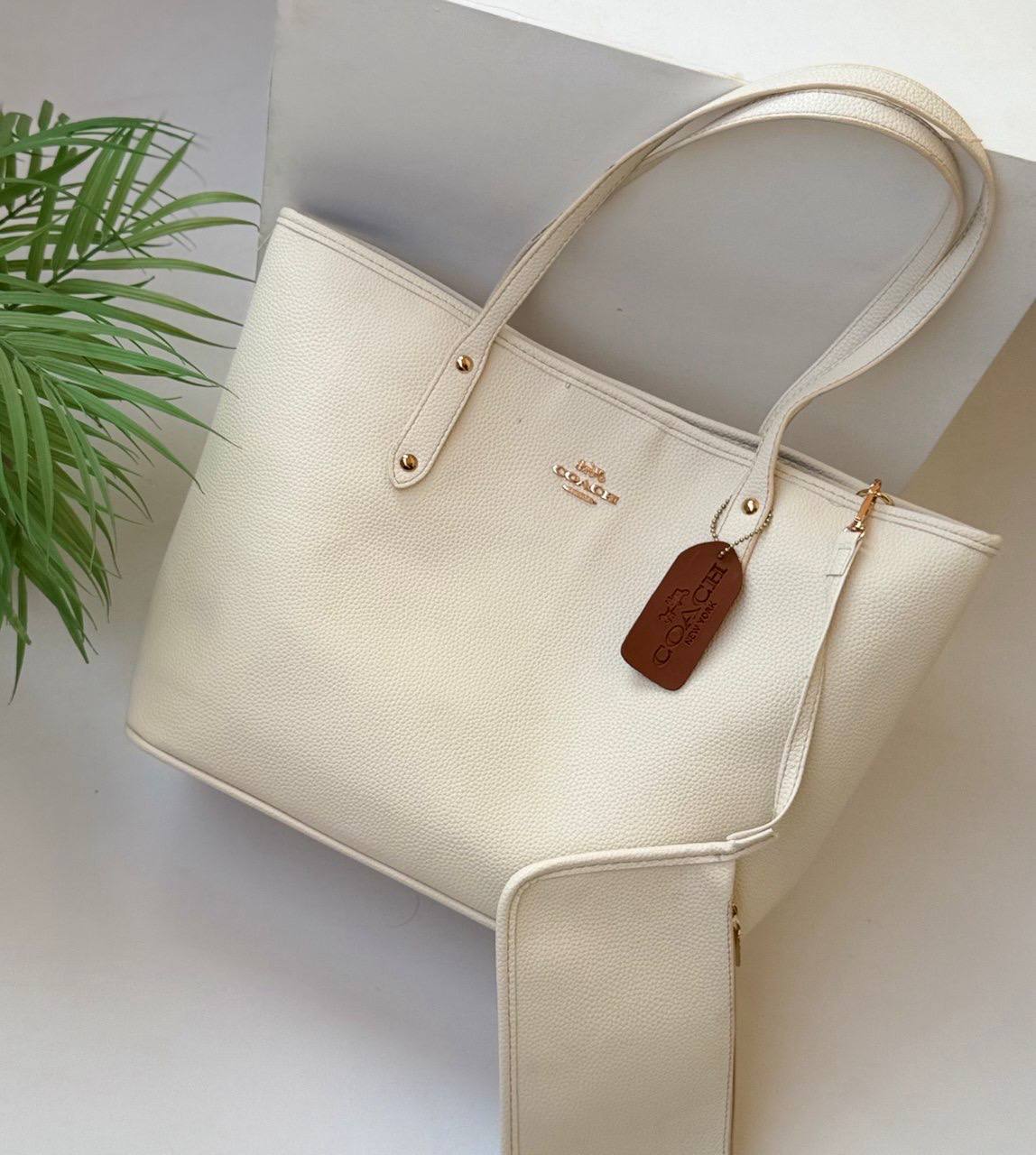 Coach City Tote in Polished Pebble Leather with Matching Pouch