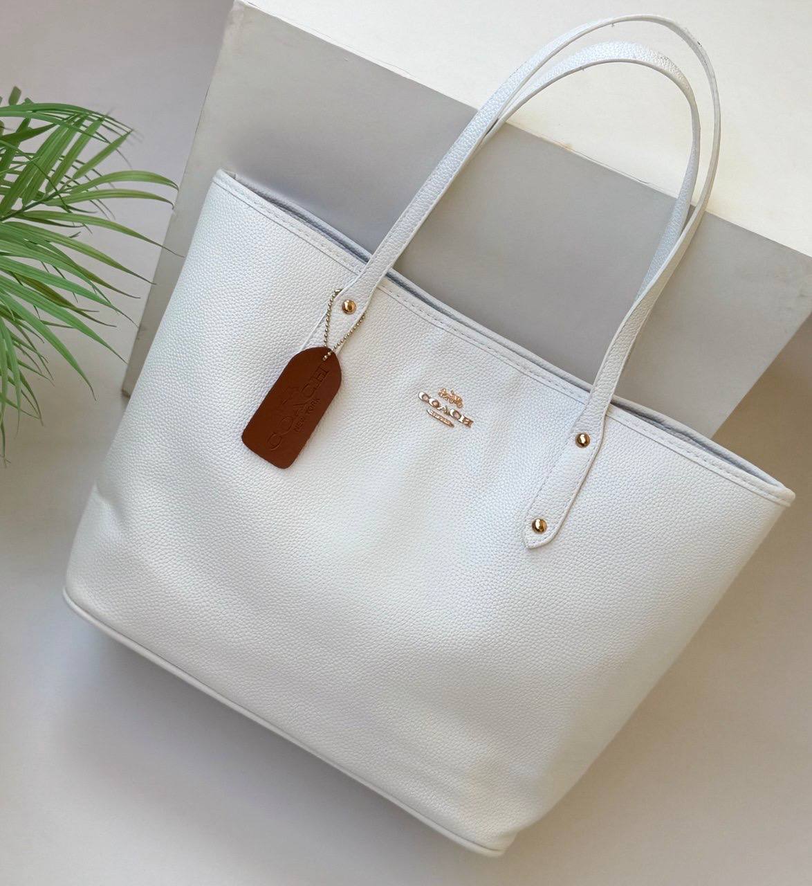 Coach City Tote in Polished Pebble Leather with Matching Pouch