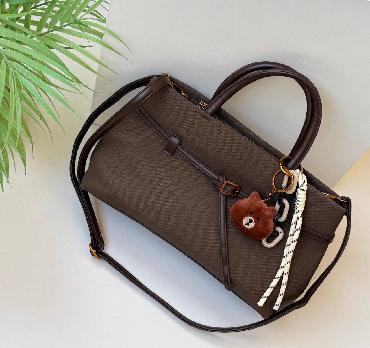 Classic Canvas Belt Satchel Bag with Teddy Accessory - Mirror