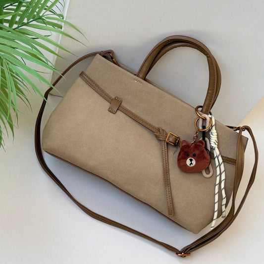 Classic Canvas Belt Satchel Bag with Teddy Accessory - Mirror